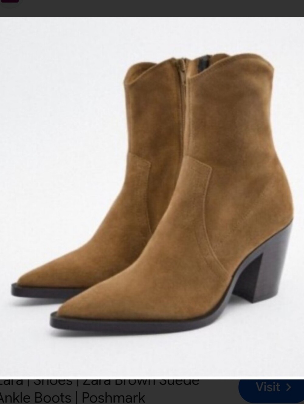 Zara Brown Genuine Suede Leather Western Pointed Toe Boots 39/US 8.5